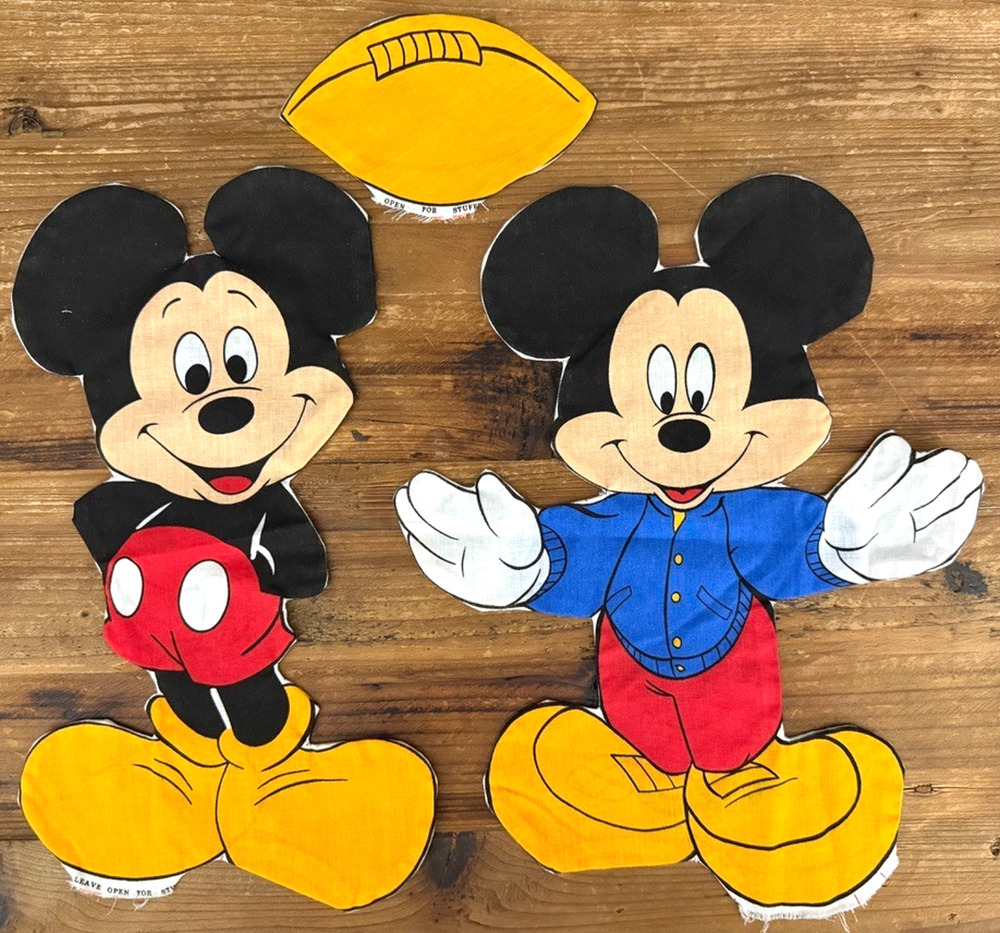 Vintage Disney Mickey Mouse Cut & Sew Fabric Panel Pillow Football No Stuffing